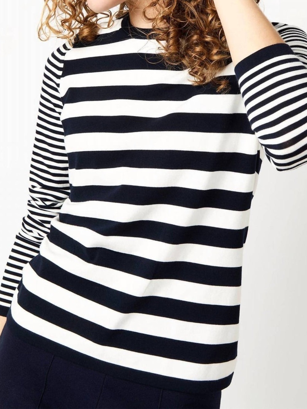 Ann Mashburn cotton navy and white striped Alida cotton sweater EUC XL